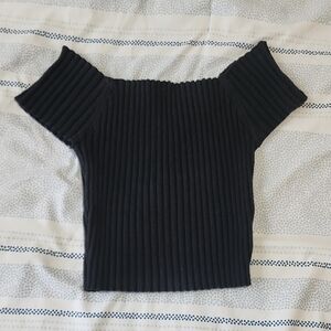 Off The Shoulder Short Sleeve Ribbed Sweater Croptop